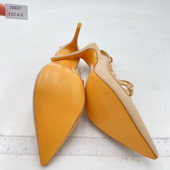 FSJ Nude Dazzling High Heels Sandals Ankle Buckle Rivet Studded T-Strap Shoes - Picture 6 of 7